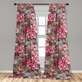 thumbnail image 2 of Floral Window Curtains, Continuous Flowers with Monochrome Leaves Watercolor Illustration Art, Lightweight Decor 2-Panel Set with Rod Pocket, Pair of - 28"x84", Raspberry and Dark Green, by Ambesonne, 2 of 3