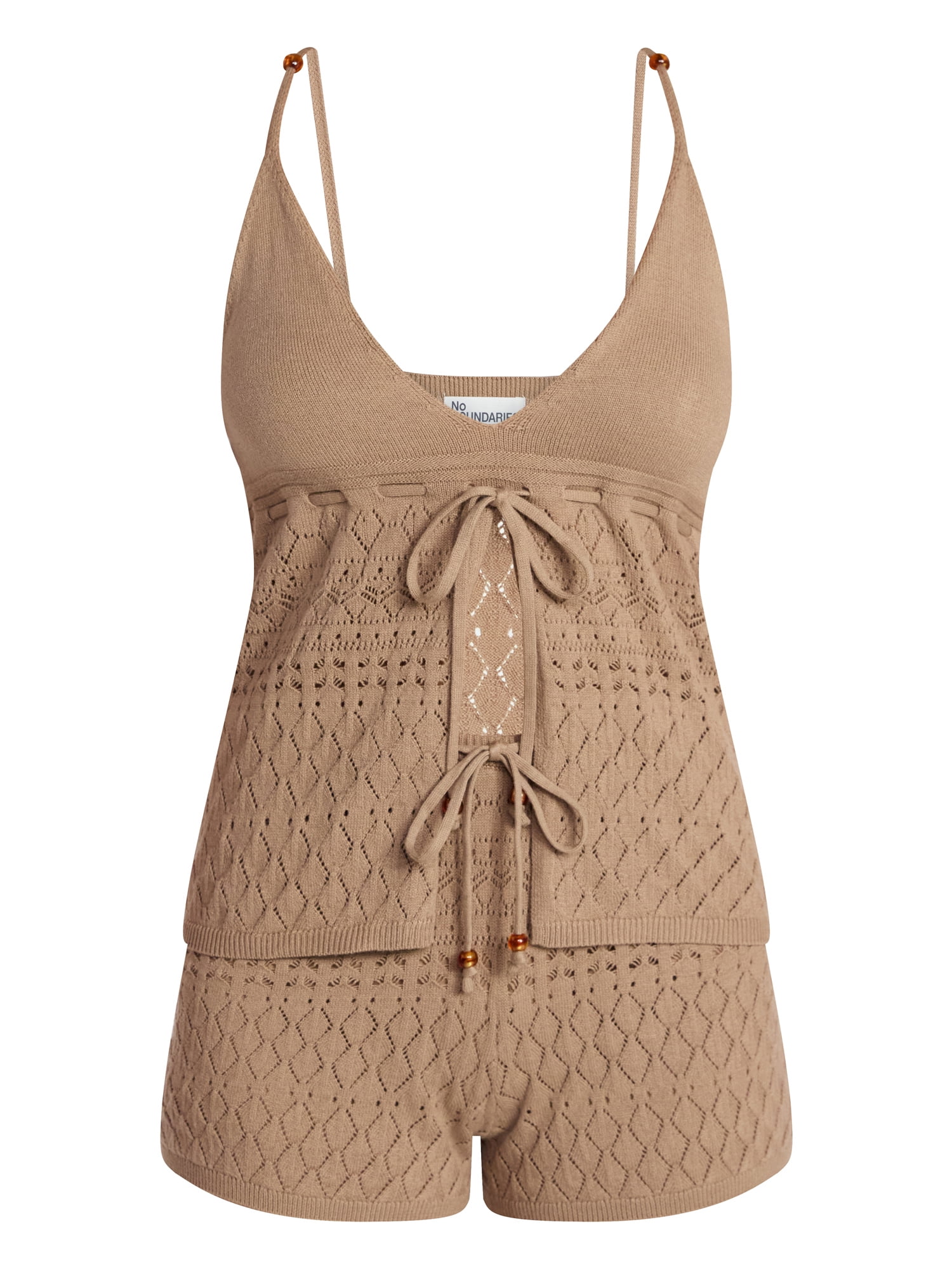 No Boundaries Cami Top with Beads and Shorts Set, 2-Piece, Women's XXS-XXL