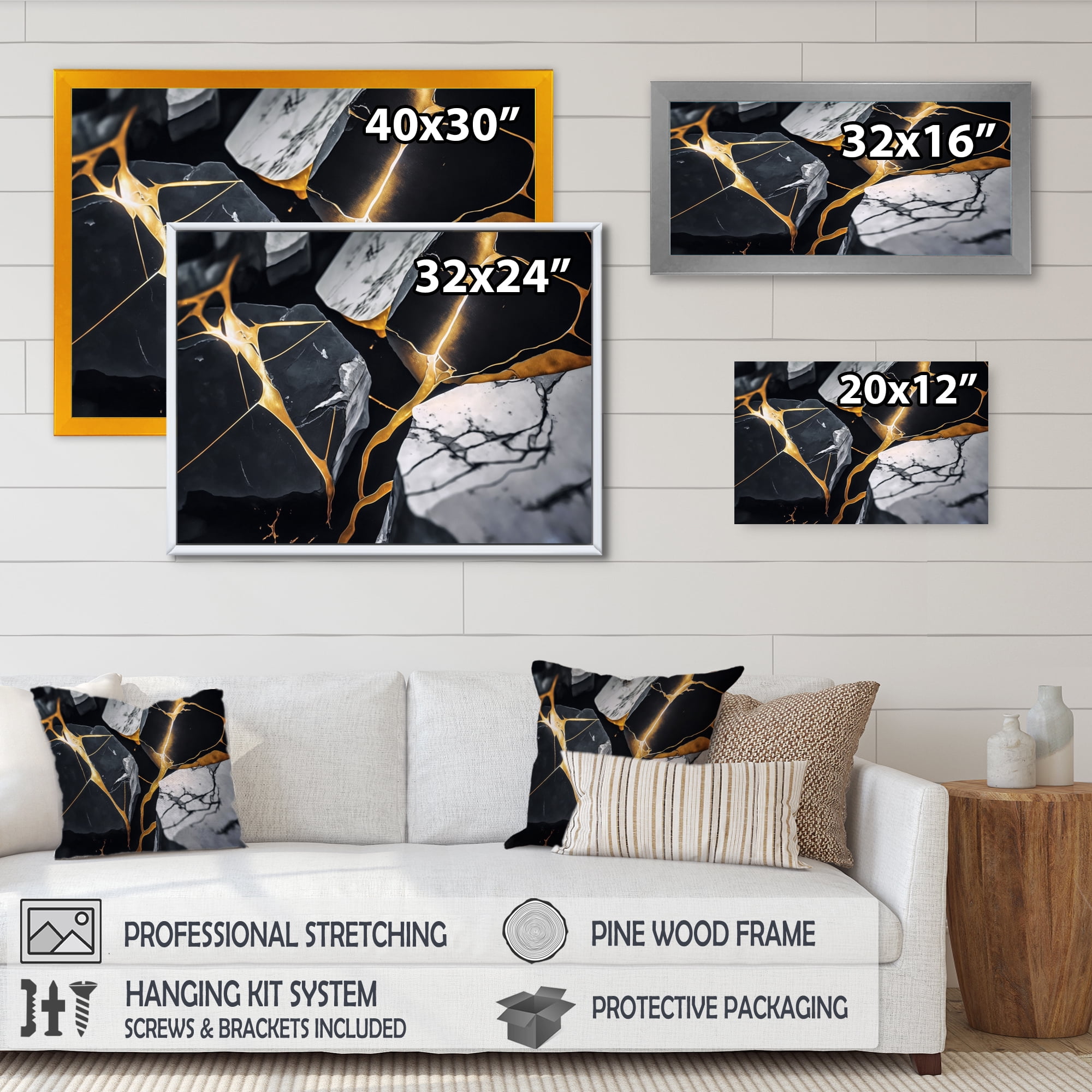 Designart Abstract Geode Gold Marble II Canvas Wall Art