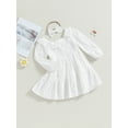 thumbnail image 3 of xiaxaixu Robe de Printemps Douce pour Fille avec Bandeau à Nœud, Couleur Unie, Col à Illets, Manches Longues, Robe Trapèze avec Boutons, 3 of 8
