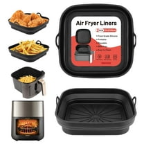 ZIVACATE Air Fryer Silicone Liners Foldable Square 2 Pack Airfryer Basket Liner Baking Tray Reusable Non-Stick 8inch Air Fryer Accessories, Black