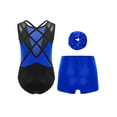 thumbnail image 2 of TSSOE Kids Girls 3-Piece Set Athletic Unitards Gymnastics Leotards Tumbling Clothes Ballet Dance Biketards Blue 12, 2 of 7