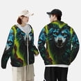 thumbnail image 3 of Kdxio Fluorescent Wolf Print Women Men Sun Protection UPF 50+ Jackets Zip Up Long Sleeve Hoodie Hiking Lightweight with Pockets, 3 of 5