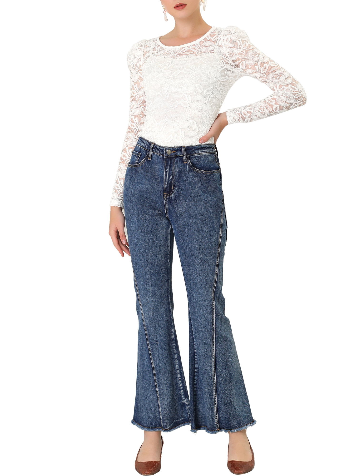 DARING DIVA Semi Sheer Puff Sleeve Vintage Top S White