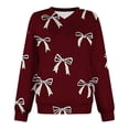 thumbnail image 5 of CLOISE Sweatshirt for Women Long Sleeve Raglan Sleeve Pullover Tops Bow V Neck Shirts Fleece Loose Trendy Outdoor Fall Clothing with Pockets Wine M, 5 of 5