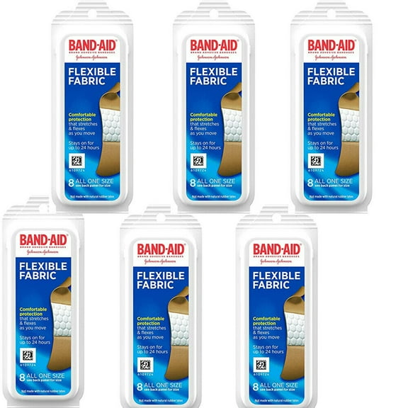 Band Aid Flexible Fabric Travel Pack (8 in a pack), 6 Packs