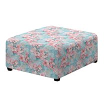 Xoenoiee Cherry Blossom Marble Print Ottoman Cover Soft Square Ottoman Covers Slipcover Thick Storage Ottoman Cover Stretch Foot Stool Cover with Elastic Bottom, L