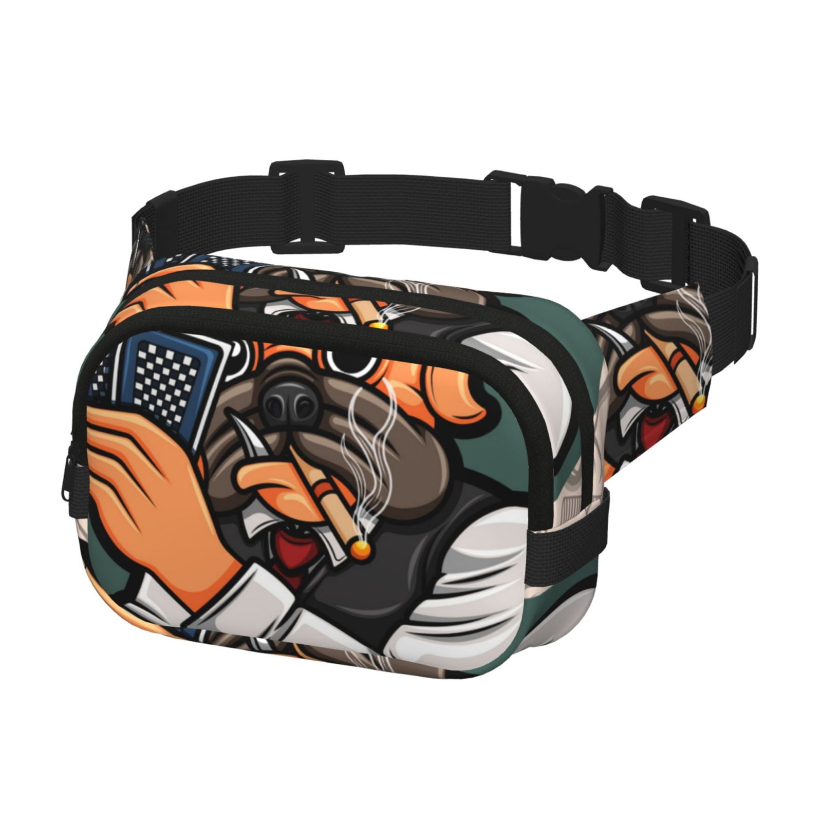 Picia Pug Dog Print Square Double-Layer Waist Bag Mini Adjustable Waist Belt Bag Exercise Running Travel Hiking