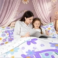 thumbnail image 4 of Meiyoeat Dreamy Daisy Letter E Twin Bedding Sets for Women Girls, Purple Cartoon Floral Bedding Comforter Set, Reversible, 7 Pieces, 4 of 6