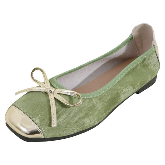 Xiaoxatg Stylish Women's Casual Shoes - Fashionable French Square Toe Shallow Mouth Flat Sole Soft Soled Mary Jane Footwear 7.5 Green