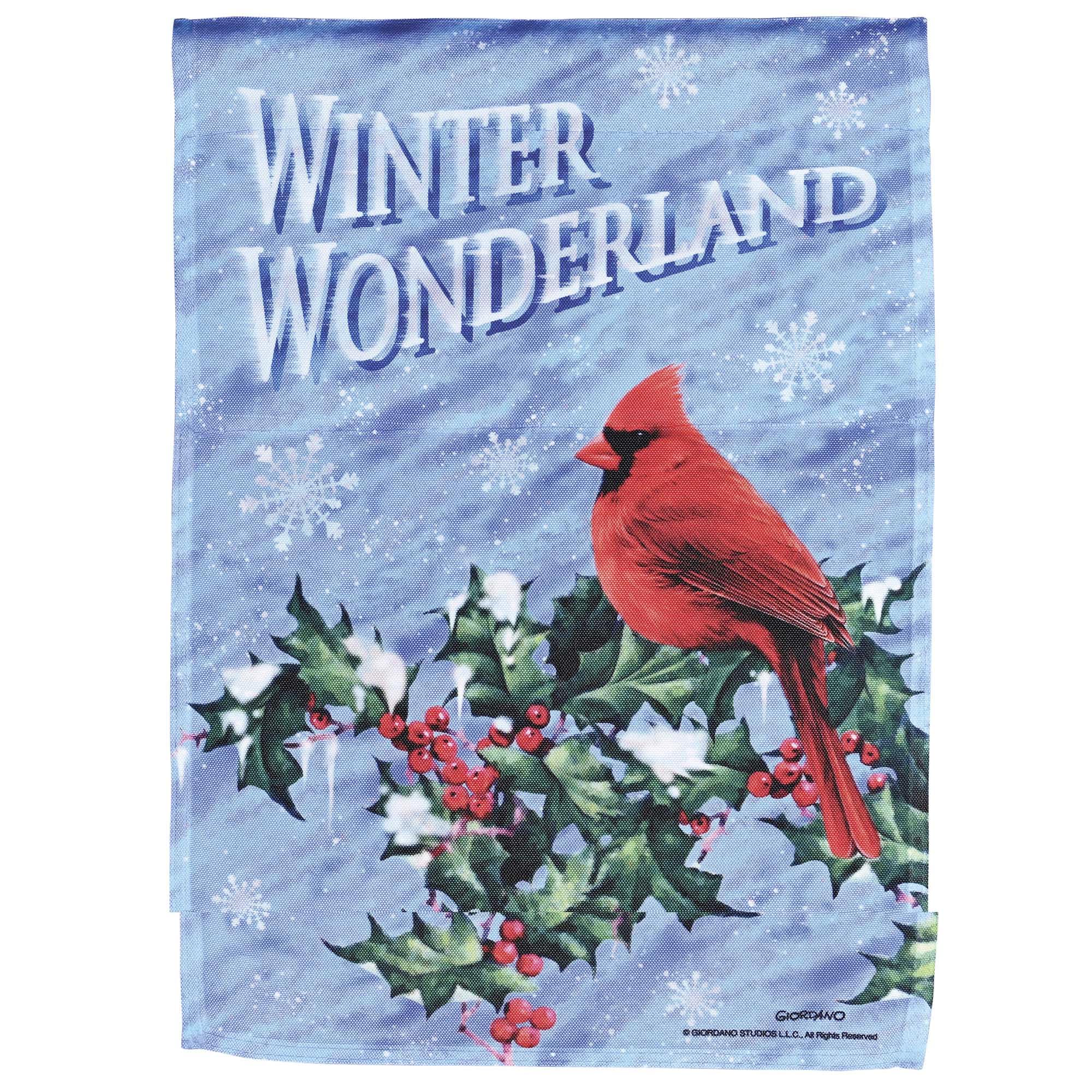Dicksons Magnolia Garden Outdoor Flag Decoration For Garden, Yard, Or Walkway Standard 13 x 18, Weather Resistant Polyester, Cardinal Winter Wonderland