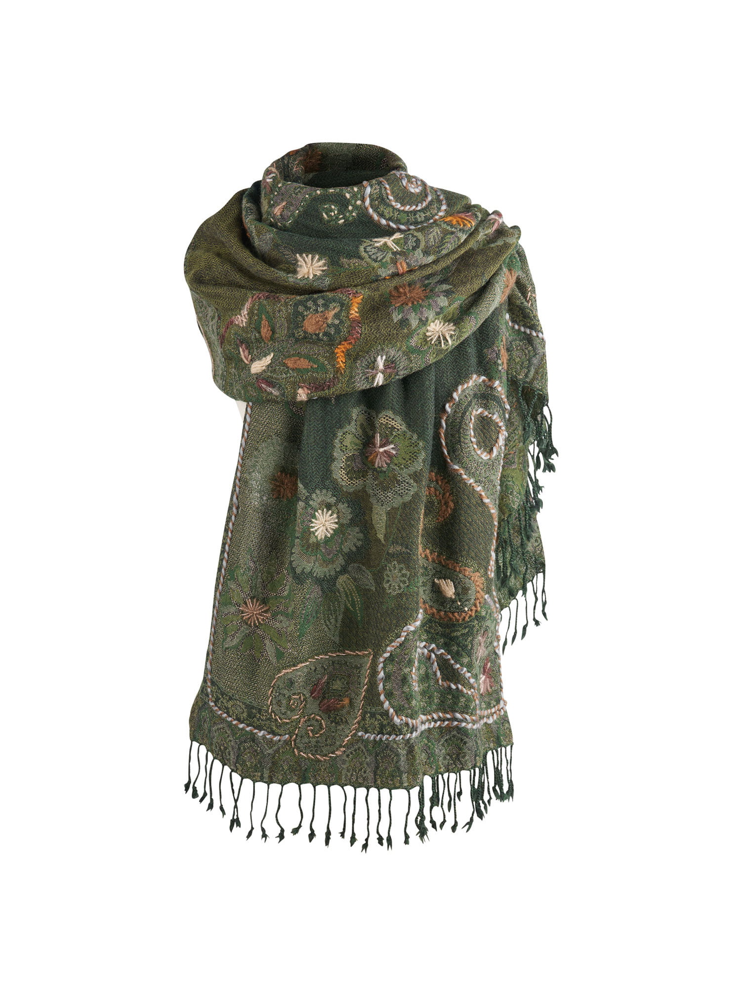 Gift for Her. Paisley pattern silk embroidered wool shawl Handmade wool scarf women
