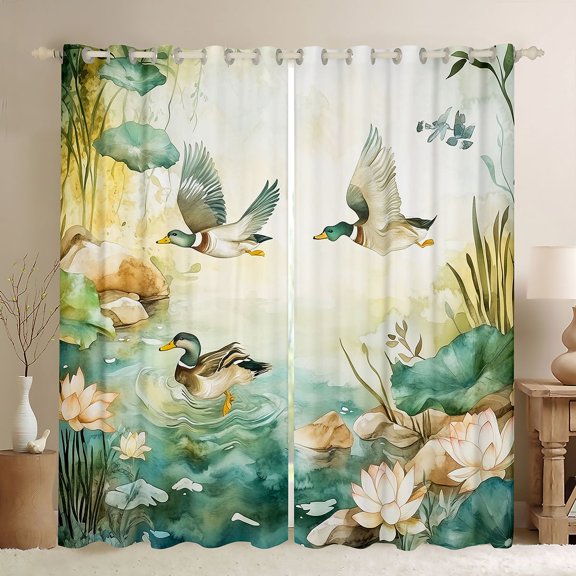 Manfei Pink Lotus Leaf Black Out Curtains,Mallard Duck Curtains Pack of 2 (42x63 Each),Country Farmhouse Lodge Bedroom Curtains For Teens,Ultra Soft Home Decor