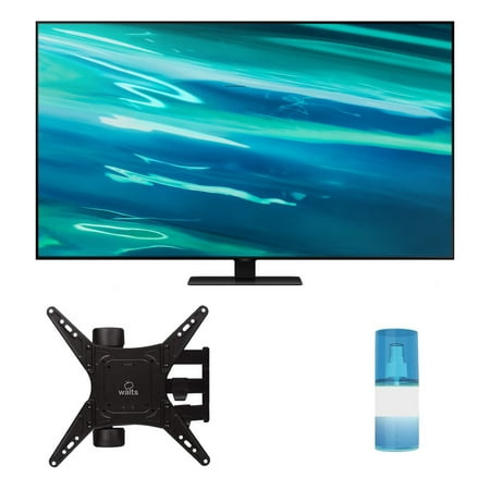 Samsung QN55Q80AA 55" Class Ultra High Definition QLED 4K Smart TV with a Walts TV Medium Full Motion Mount for 32"-65" Compatible TV's and Walts HDTV Screen Cleaner Kit (2021)