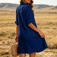 thumbnail image 6 of zbxnLI Womens 3/4 Sleeve Mini Dress V Neck Button Dresses for Women Fashion Casual Work Summer Loose Sundress, 6 of 7