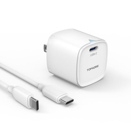 Topadre 30W GaN USB-C Wall Charger, PD Fast Charging Block Compatible with iPhone, Samsung Series - White