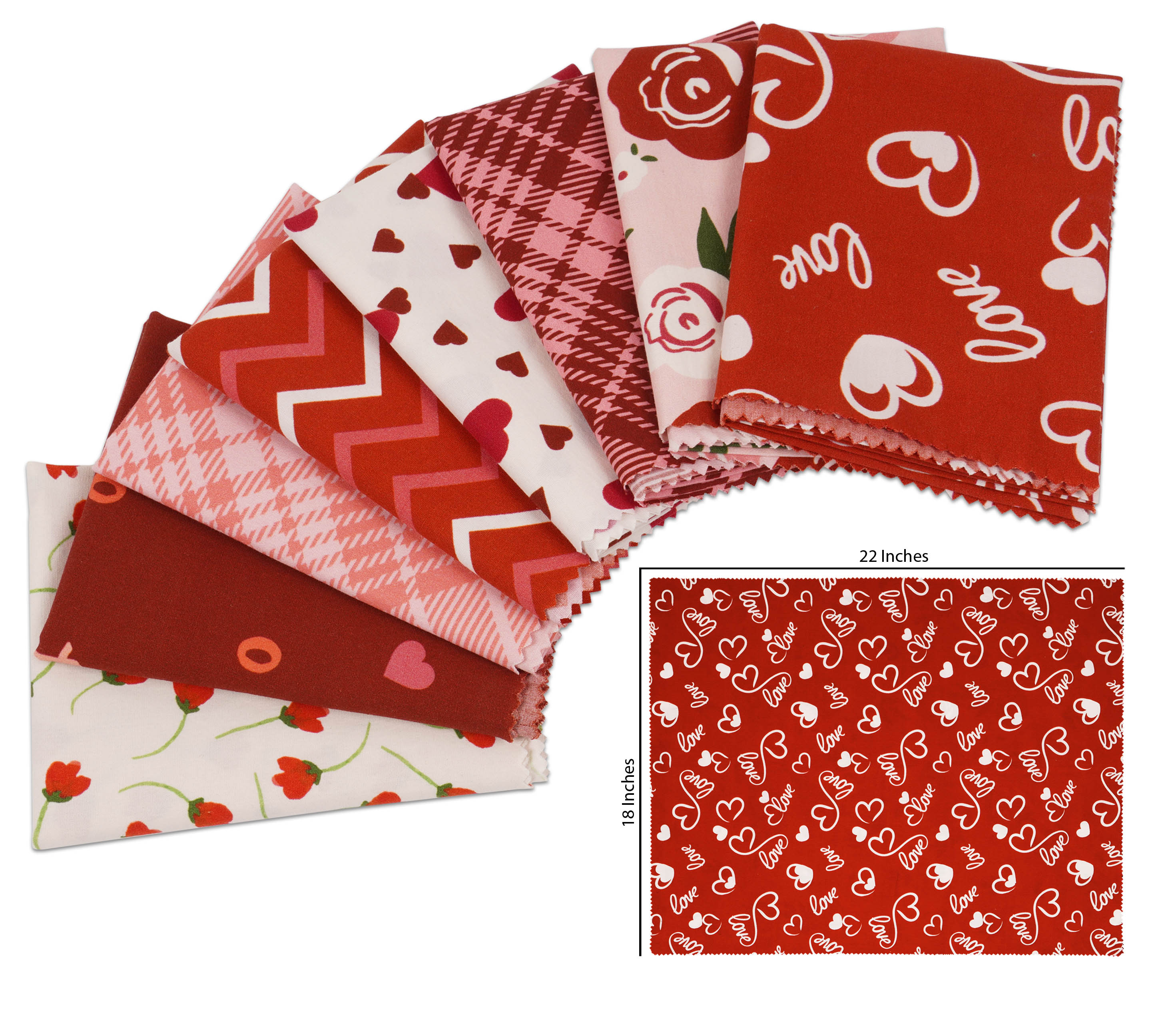 Soimoi 8 Pc Fat Quarter Bundle,ValentinePrint 18"x 22"DIY Patchwork-100% CottonPre-Cut Quilting Fabric Red & Pink