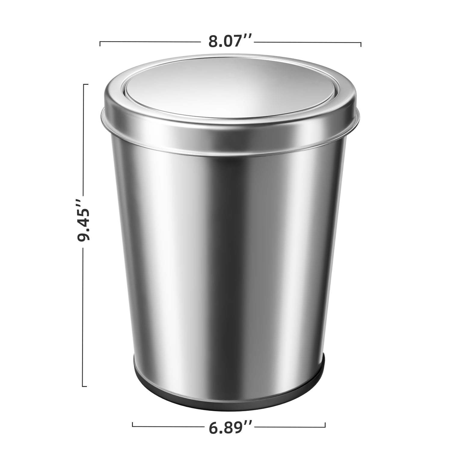 TINANA Small Trash Can with Swing Lid, 1.7 Gallons/6.5 Liters, 2 Pack Stainless Steel Wastebasket with Lid, Cylindrical Garbage Can for Bathroom, Kitchen, and Office, Silver