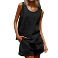 thumbnail image 2 of Guieoi Shorts for Women Plus Size Loose-Fit Casual Solid-Color Sleeveless Cotton-Linen Tank Top and Shorts Set Black 0 M, 2 of 7