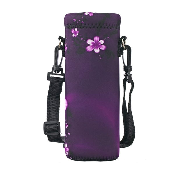 RICHEN Neoprene Insulated Water Bottle Carrier Bag with Adjustable Shoulder Strap for 750ml/24oz Bottles - Purple Flowers