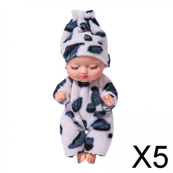 Mini Muñecas Durmientes de 5x4 Pulgadas con Ropa, Juguete de Animales de Dibujos Animados, Muñecas de Bebé de Simulación para Niñas, Niños, Niños 5 piezas