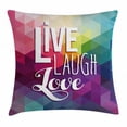 thumbnail image 1 of Live Laugh Love Decor Throw Pillow Cushion Cover, Geometric Colorful Backdrop Polygonal Mosaic Happiness Quote Words, Decorative Square Accent Pillow Case, 24 X 24 Inches, Multicolor, by Ambesonne, 1 of 2