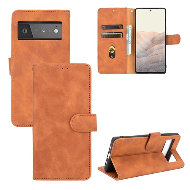 Pour Google Pixel 6 Pro Étui à Rabat en Cuir PU avec Fentes pour Cartes, Support, Livre, Étui Folio Pliant - Brun