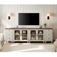 thumbnail image 2 of WAMPAT TV Stand for 100-Inch TV, Wood TV Console Table for 85/90/95-Inch TVs, Entertainment Center with Charging Station & Glass Door, Rustic White Kitchen Sideboard Buffet Cabinet for Dining Room, 2 of 8