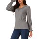 thumbnail image 4 of INSPIRE CHIC Blusas de manga larga con cuello en V y puños fruncidos para mujeres, estilo casual para otoño e invierno, 4 of 5
