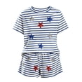 thumbnail image 3 of Lullu Girls Patriotic Striped Outfits Casual Short Sleeve T Shirt Shorts Set, Sizes 2-14, 3 of 3