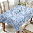 thumbnail image 4 of 60x60 Inch Tablecloth Polyester Square Tablecloth for Home Kitchen Dinner Decor Blue Elegant Geometric Design, 4 of 9