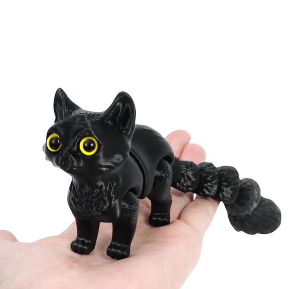 3D Printed Black Cat Figurine with Realistic Golden Eyes Desktop Ornament, Exquisite Craftsmanship Artisan Sculpture for Modern Minimalist Spaces
