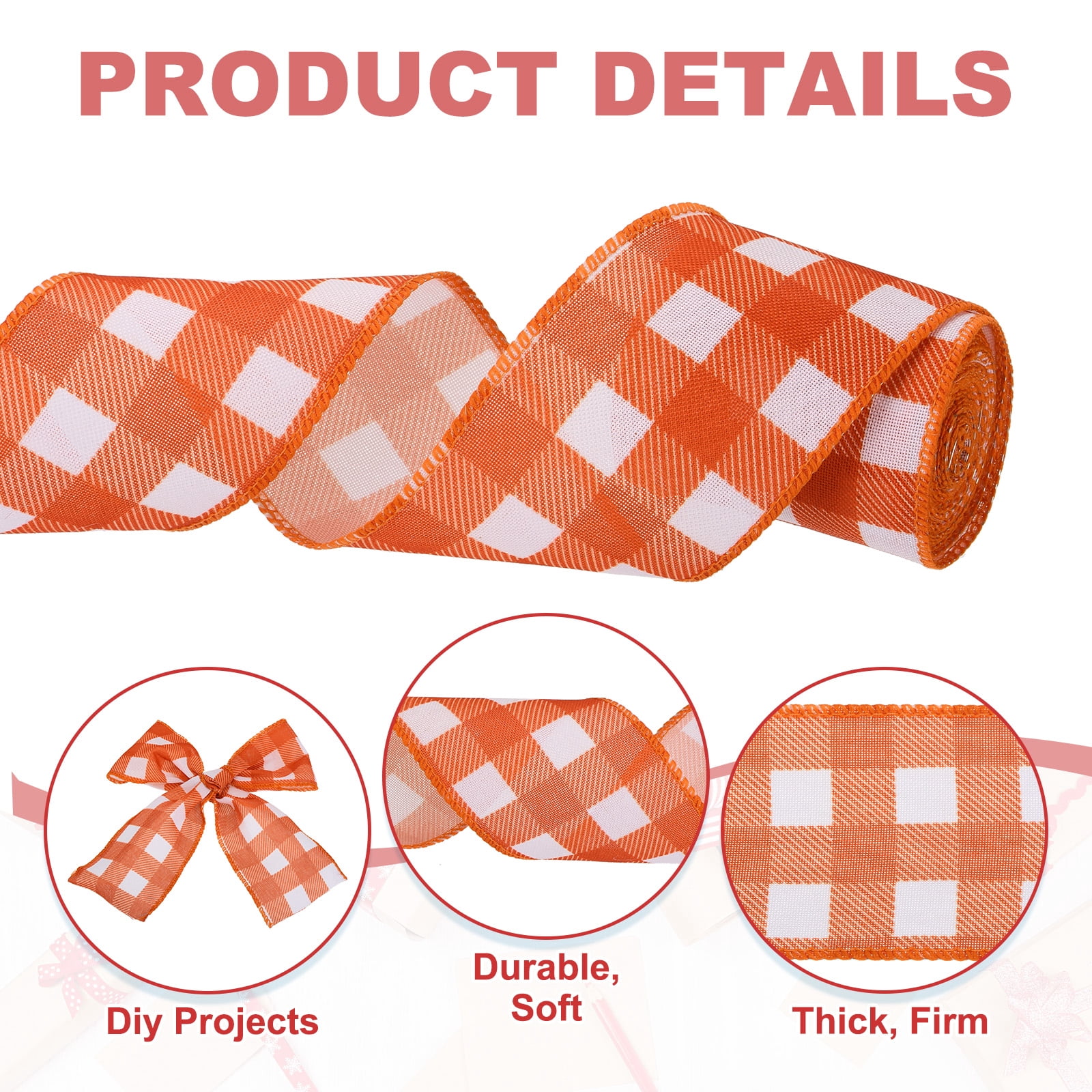 Uxcell Buffalo Plaid Ribbon for Thanksgiving Bow Wreath Craft Birthday Wedding Decoration