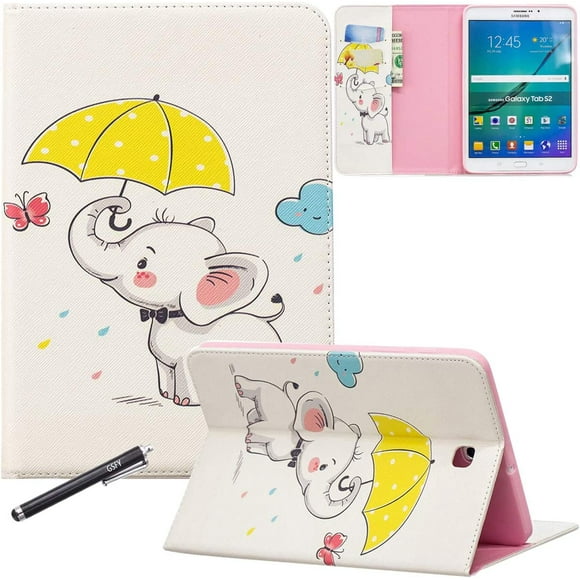 Galaxy Tab S2 9.7 Case, Newshine PU Leather Folio Wallet Stand Cover for Samsung Galaxy Tab S2 Tablet (9.7 Inch, SM-T810 T815 T813) - Playing Elephant