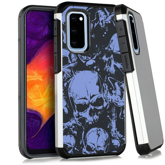 DALUX Hybrid Slim Phone Case Compatible with Galaxy S20 (6.2 inch) - Blue Skull Pile