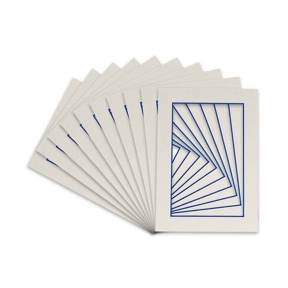 White Acid Free 5x7 Picture Frame Mat with Blue Core Bevel Cut for 4x6 Pictures - Fits 5x7 Frame - Pack of 25