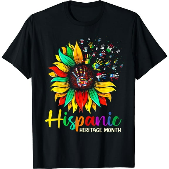 National Hispanic Heritage Month Sunflower All Countries T-Shirt Black Large