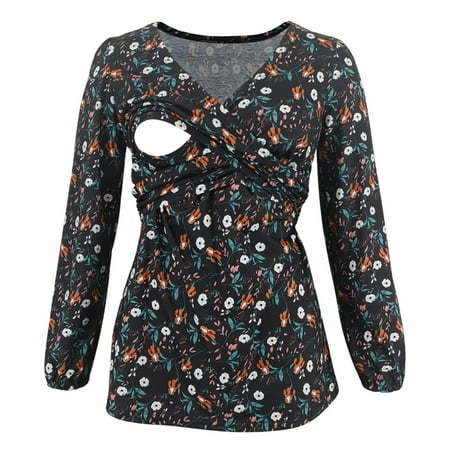 

Simplmasygenix Womens Maternity Clearance Long Sleeve Summer Tops Ladies Fashion Flowers Leaf Print Maternity Breastfeeding Clothe Top
