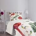 thumbnail image 5 of Cardinal Bedspread, Watercolor Christmas Flora and Fauna Pinecone Spruce Branch and Red Cardinal Bird, Decorative Quilted 2 Piece Coverlet Set with Pillow Sham, Twin Size, Multicolor, by Ambesonne, 5 of 6