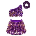 thumbnail image 2 of CHICTRY Kids Girls Sequin Metallic Jazz Modern Latin Dance Crop Top with Skirt Hair Band Set Purple 14, 2 of 7