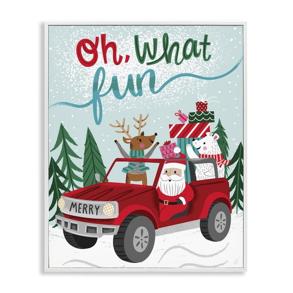 Stupell Industries Cottage Oh What Fun Santa Driving Gifts White Framed Giclee Art, 16 x 20, by Arrolynn Weiderhold