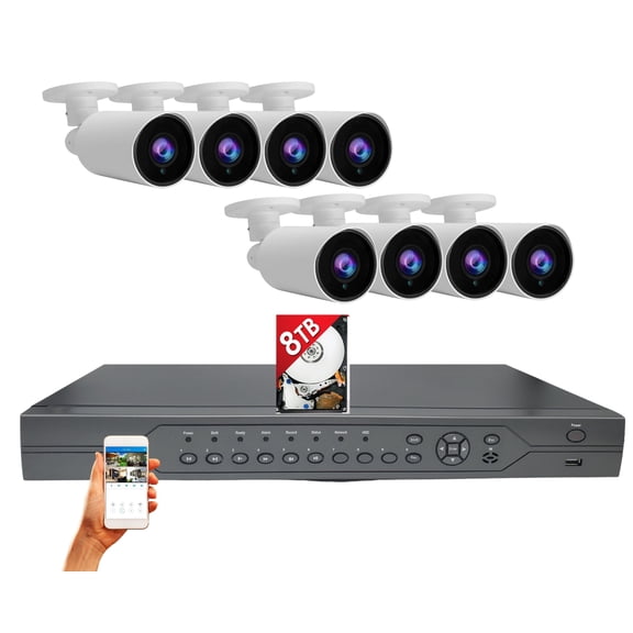 Evertech 1080P Security Camera System, 32 Channel HD Video Recorder with 8TB Hard Drive and (8) Indoor/Outdoor Weatherproof Bullet Camera, 114ft IR Night Vsiion, Motion Detection, Remote Monitoring