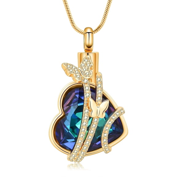 Butterfly Urn Necklace for Women Heart with Birthstone Butterfly Heart Necklace Valentines Day Gifts for Her Mothers Day Birthday Gifts for Mom Daughter