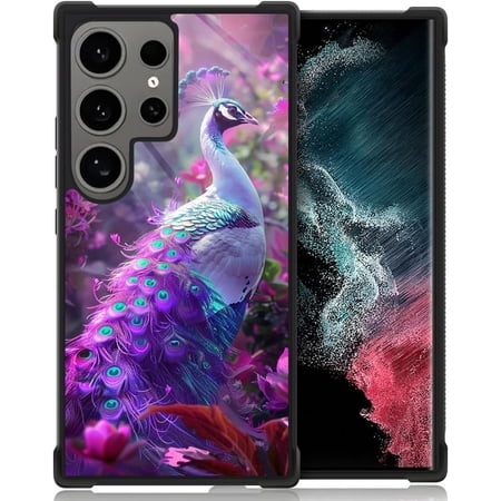 Compatible with Samsung Galaxy S24 Ultra Case, Beautiful Purple Peacock for S24 Ultra Women Girls, Shockproof Anti-Slip Drop Protection with Soft TPU Bumper Pattern Design