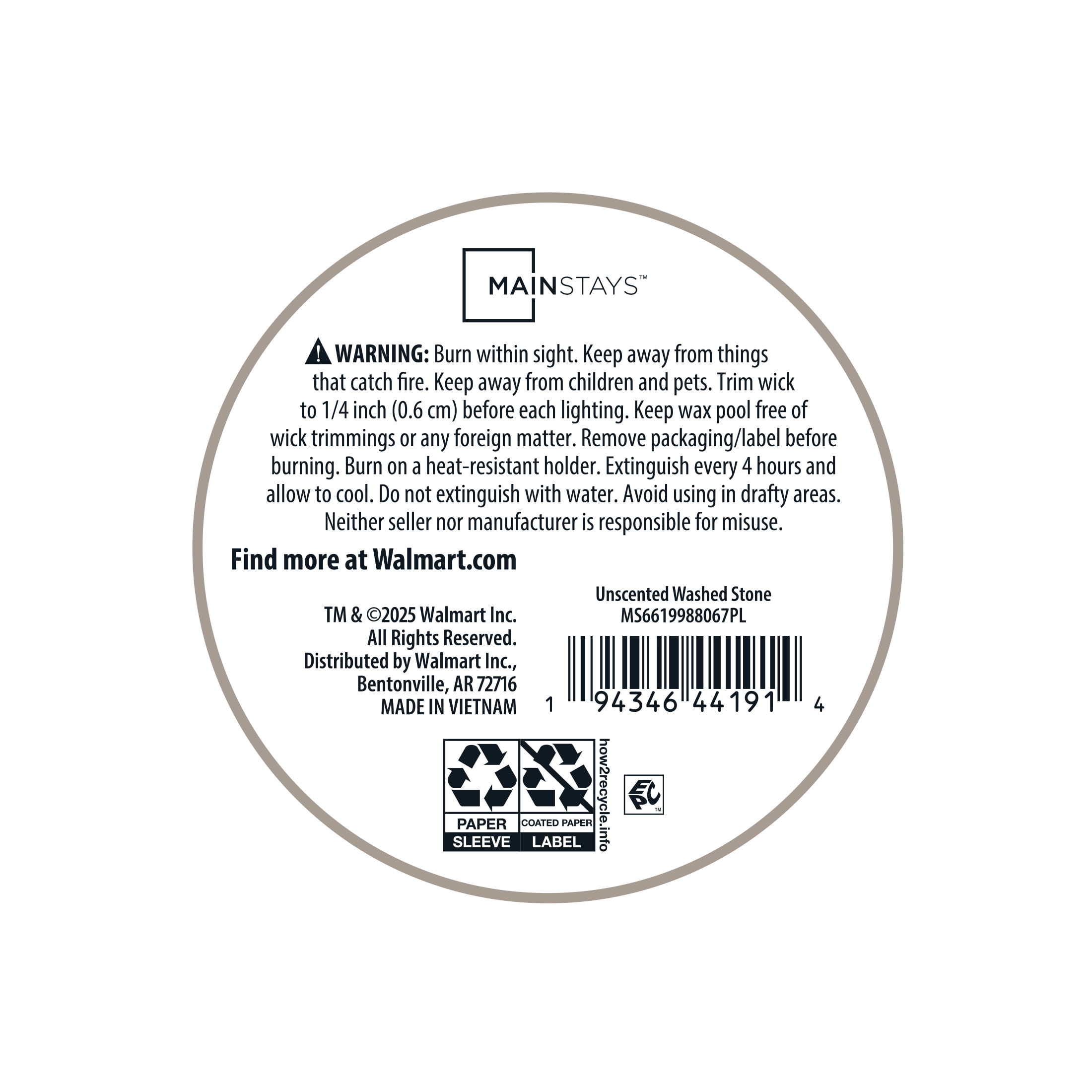 Mainstays Single Wick 3" x 6" Pillar Candle, Unscented, Taupe