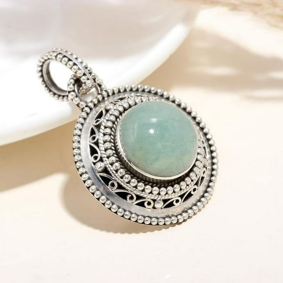 Solid 925 Sterling Silver Chalcedony Circular Pendant, Unique Designer pendant ,Anniversary Gift Pendant, Birthday Gift Pendant Handmade .