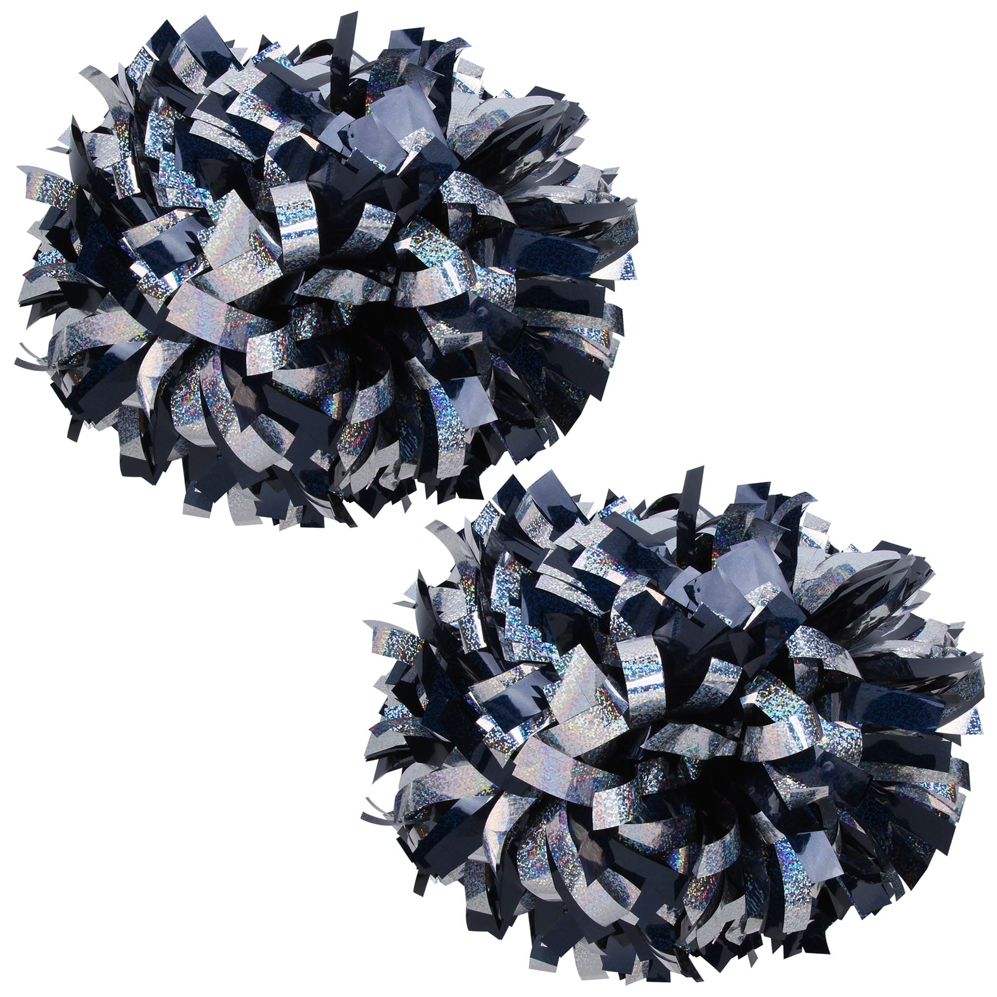 2 Cheerleading Pom Poms 14” with Baton Handle 2.5” Holographic Black And  Red