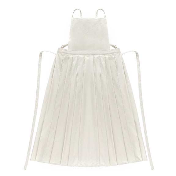 Cotton Pleated Apron Retro Waterdrop Proof Garden Cleaning Pinafore Dress-Beige