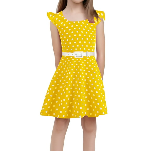 TAIAOJING Toddler Outfits Sets Party Sleeveless Gown Dress Kid Dots Prints Floral Children Princess Clothes Girls Dresses Leisure 4-5Y