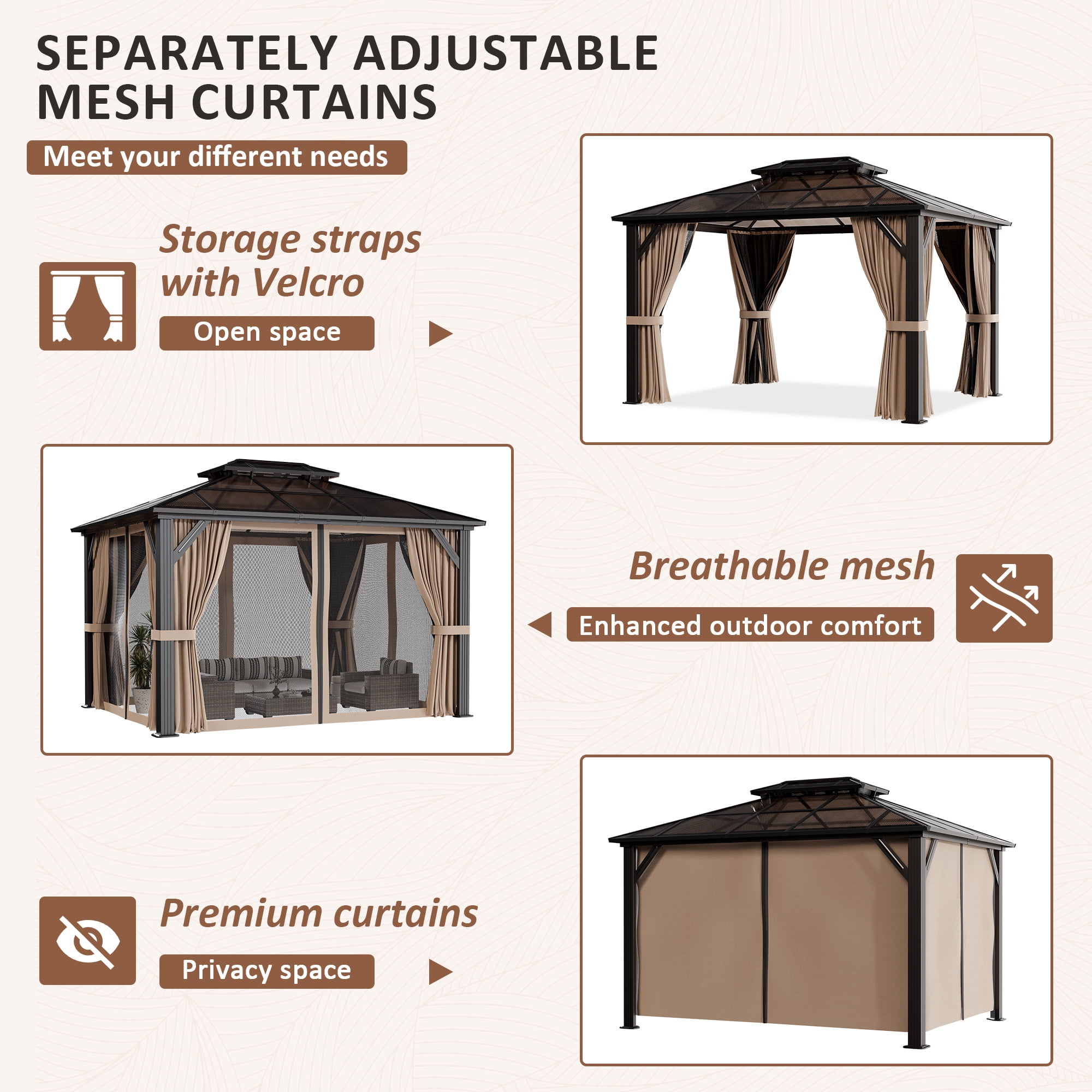NETAJE 10x12 FT Hardtop Gazebo, Heavy Duty Gazebo with Aluminum Frame and PC Panel Double Roof, Outdoor Permanent Pavilion W/Curtain and Netting for Patio, Backyard, Lawn